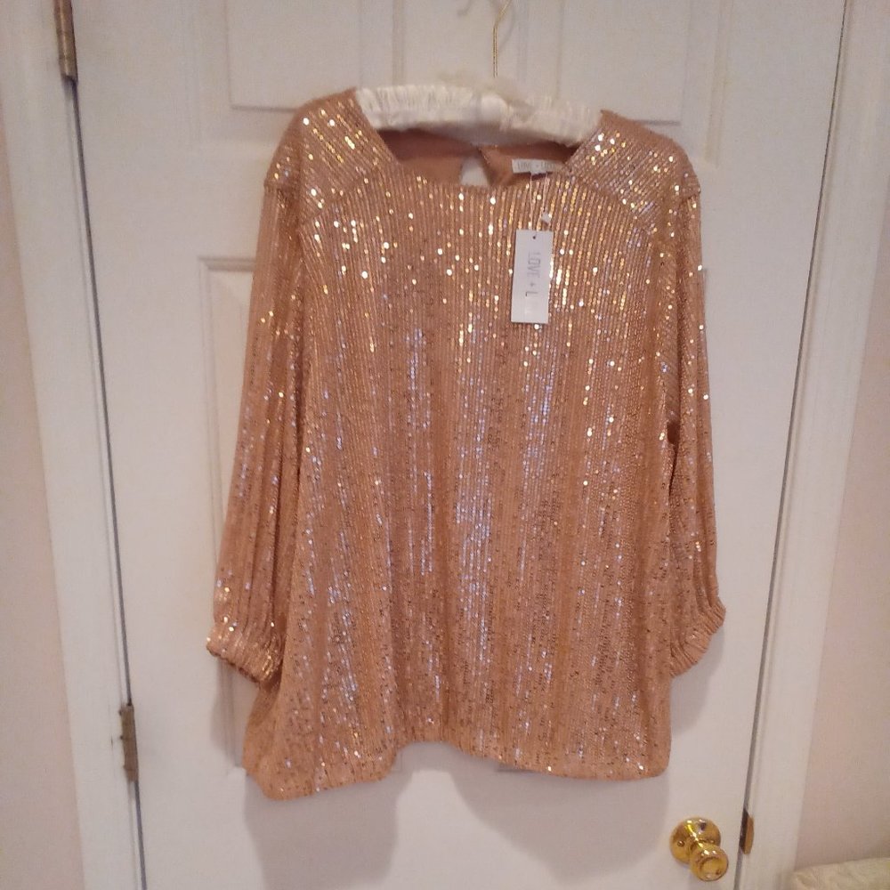 Sequin Boatneck Blouse in Champagne